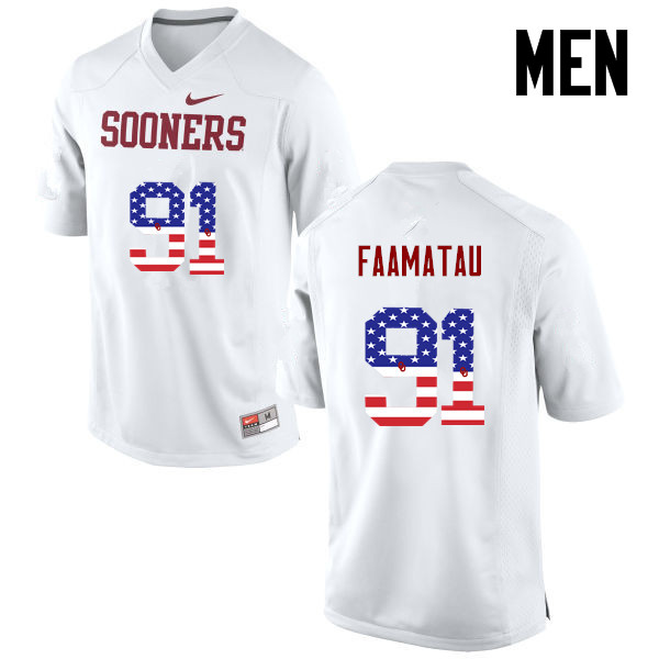 Men Oklahoma Sooners #91 Dillion Faamatau College Football USA Flag Fashion Jerseys-White - Click Image to Close
